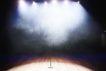 Live music background.Microphone and stage lights.Sing and karaoke