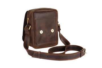 Naklejka premium Leather bag on a white background, isolated