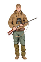 male hunter with double barreled shotgun