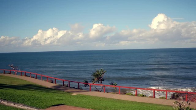 panning shot of ocean from park