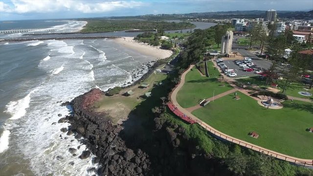 flying over coastal park
