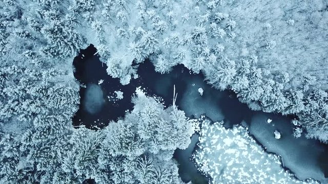 aerial flight over winter landscape in ebensee