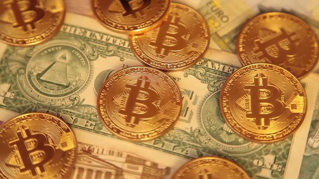 Cripto Currency Bitcoin. US Dollar, Euro