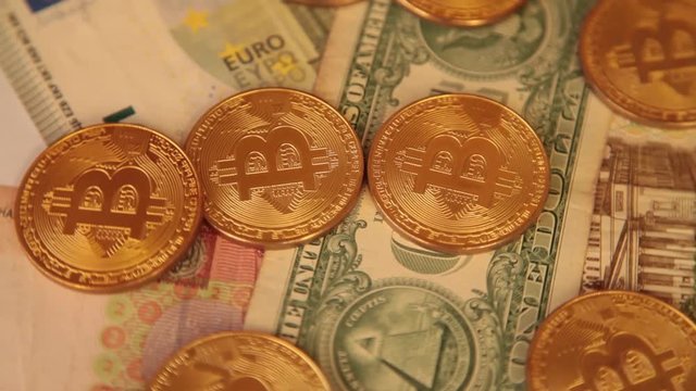Cripto Currency Bitcoin. US Dollar, Euro