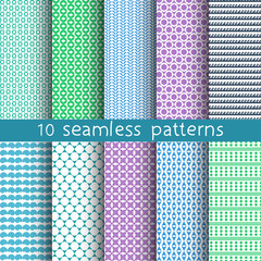 10 seamless patterns for universal background. Endless texture can be used for wallpaper, pattern fill, web page background. Vector illustration for web design.