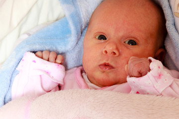 Little newborn baby lying in blanket
