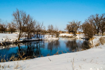 blue water in winter river