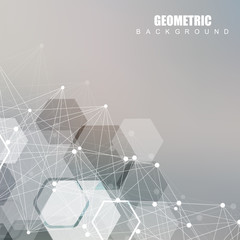 Geometric abstract background with connected line and dots. Structure molecule and communication. Scientific concept for your design. Medical, technology, science background. Vector illustration.