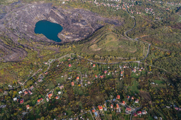 Aerial view, deep mine lake