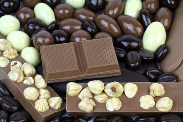 Delicious chocolate mix with hazelnuts and almond