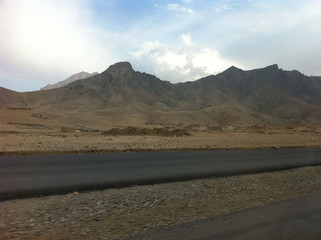 desert, road, outpost, blue sky, clouds, fort, nomads, isolation, rocky