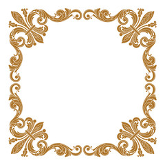 Golden vintage border frame engraving with retro ornament pattern in antique baroque style decorative design. Vector