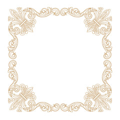 Golden vintage border frame engraving with retro ornament pattern in antique baroque style decorative design. Vector
