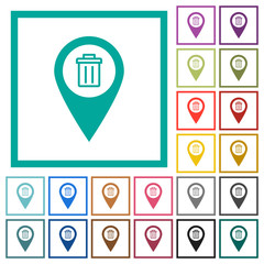 Delete GPS map location flat color icons with quadrant frames