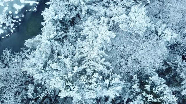 aerial flight over winter landscape in ebensee