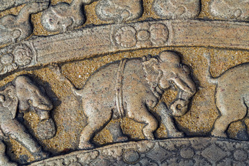 Ancient Decoration Stone Carving ruins in Polonnaruwa city temple UNESCO
