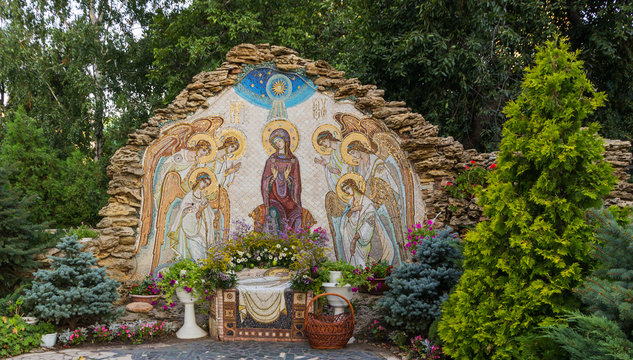 Christmas mosaic icon of Virgin Mary with angels the birthplace of Jesus Christ.