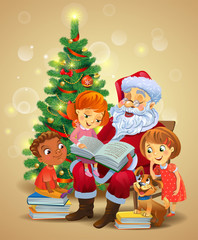 Obraz na płótnie Canvas Santa Claus reading the book to children