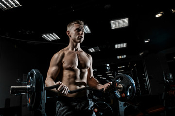 Fototapeta na wymiar Strong man working in gym 