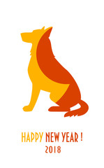 Colored dog in abstract style on white background. Flat design. Vector card.