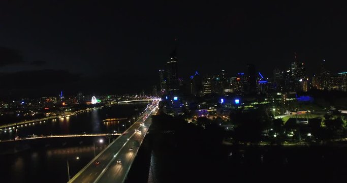 City at night panning shot