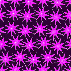 pointed pink stars seamless pattern on a purple background.Vector art