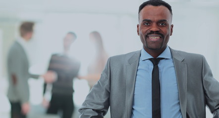 Fototapeta premium peaceful african american businessman in office
