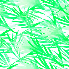 Naklejka premium Tropical Seamless Summer Pattern Design. Painted Bohemian Botanical Background Watercolor Summer Jungle Texture. Paper Seamless Summer Pattern Design. Bright Fashion Fabric Textile Design
