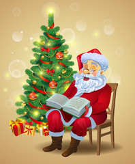 Santa Claus reading the book