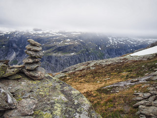 Cairn used as Trolltunga (Troll tongue) trail marker