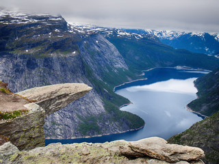 The rock formation Trolltunga (Troll tongue), Odda, Norway