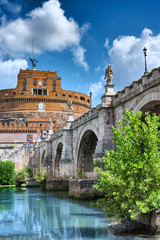 Fototapeta premium Angel Bridge i Angel Castle w Rzymie