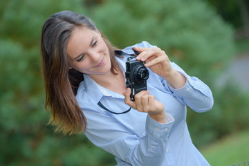 taking photos in a park