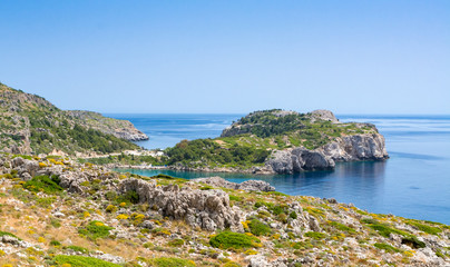 View of Ladiko peninsula, Rhodes, Greece
