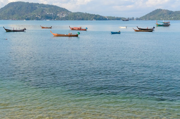 Beautiful sea landscape with boat at Phuket, Thailand