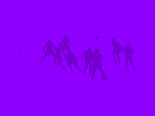 Silhouettes of football soccer players playing a game on green abstract background illustration.