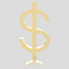 Isolate Gold Dollar Symbol on a Seamless and Slight Reflective Surface