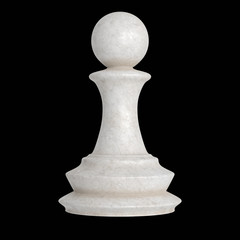 Isolated Floating White Marble Chess Pawn on a black background