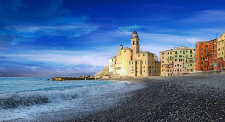 Foto auf Acrylglas Camogli church and beach - Ligurian sea- Italy © claudio968