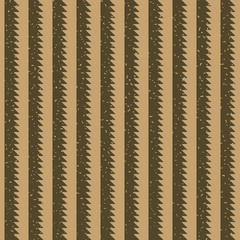 Seamless kraft paper brown and black grunge ethnic textile stripes with saw pattern vector