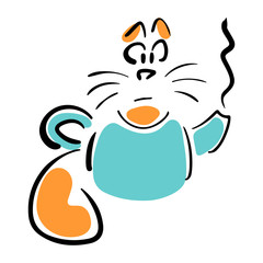 Cat behind the teapot