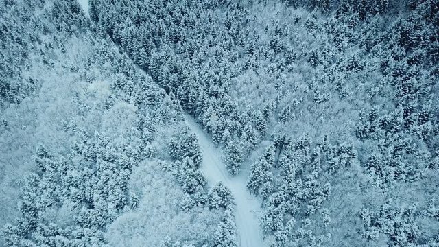 aerial flight over winter landscape in ebensee