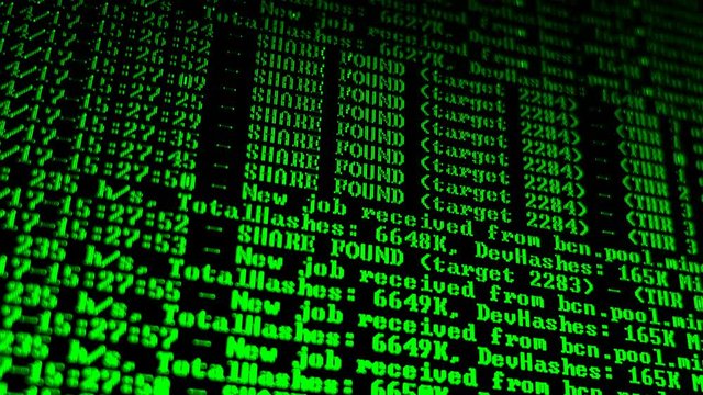 Mining Cryptocurrency process program on display PC. Using Software. Share Found.