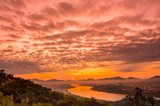 Just before the sunshine of Achasan, famous for sunrise in Seoul, South Korea.