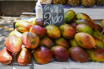 Assortment of mangos a street market in Rio de Janeiro, Brazil