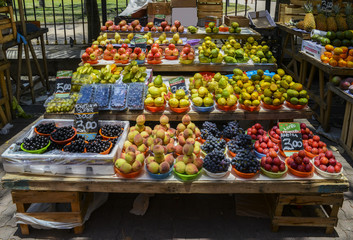 Fototapeta na wymiar Assortment of fresh tropical fruits at a street market in Rio de Janeiro, Brazil