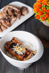 unagi rice bowl with mozzarella cheese