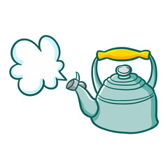 Funny and cute vintage kettle blowing - vector.