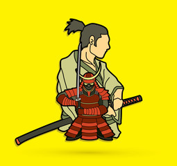 2 Samurai composition cartoon  graphic vector