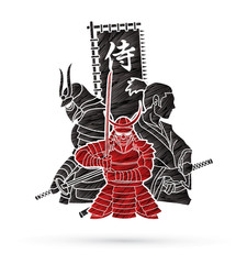 3 Samurai composition designed using grunge brush cartoon graphic vector